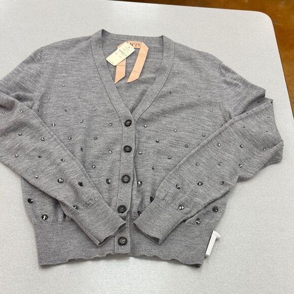 Stylish Gray Cardigan with Beaded Details - Picture 2 of 10